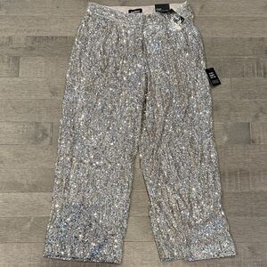 NWT - Express Silver Sequin High Rise Wide Leg Crop Pants (size M)